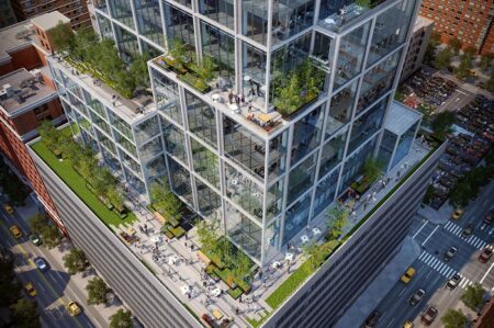 High rise exterior showing greenspace balconies