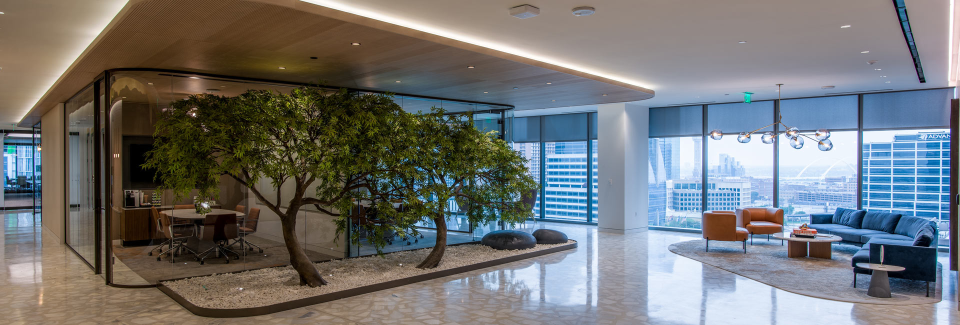 Katten's office space has a tree in the center, providing a touch of nature amidst the professional environment.