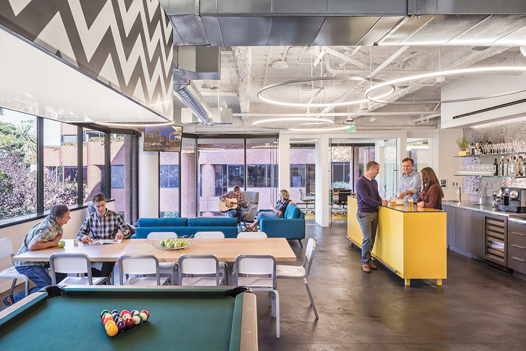 Employees enjoying their kitchen area