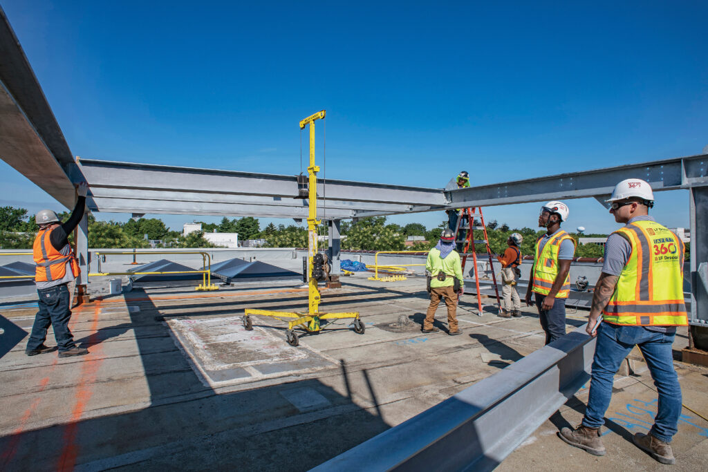 construction workers in the worksite, upgrading the new health care building