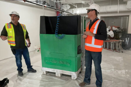 Washbox mobile unit that captures and filters water used during construction