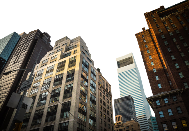 Manhattan architecture, Pedestrian view looking up of buildings