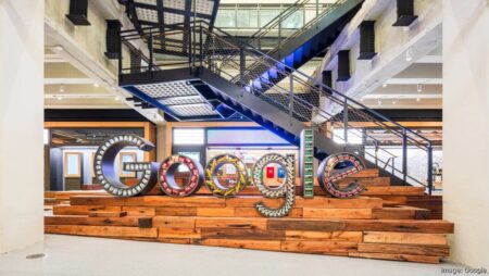 This Google logo inside of the tech giant's new New York City office is filled with New York items.