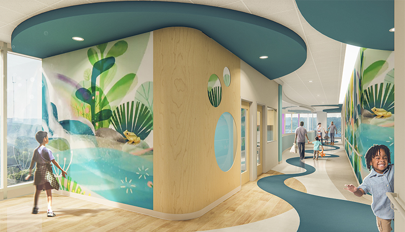 Interior rendering of hallway inside Mary Bridge Children's Hospital