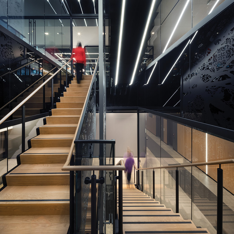 A staircase within an office space