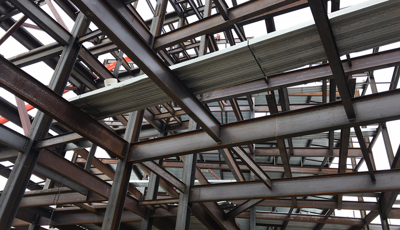 Exterior construction showing steel beams