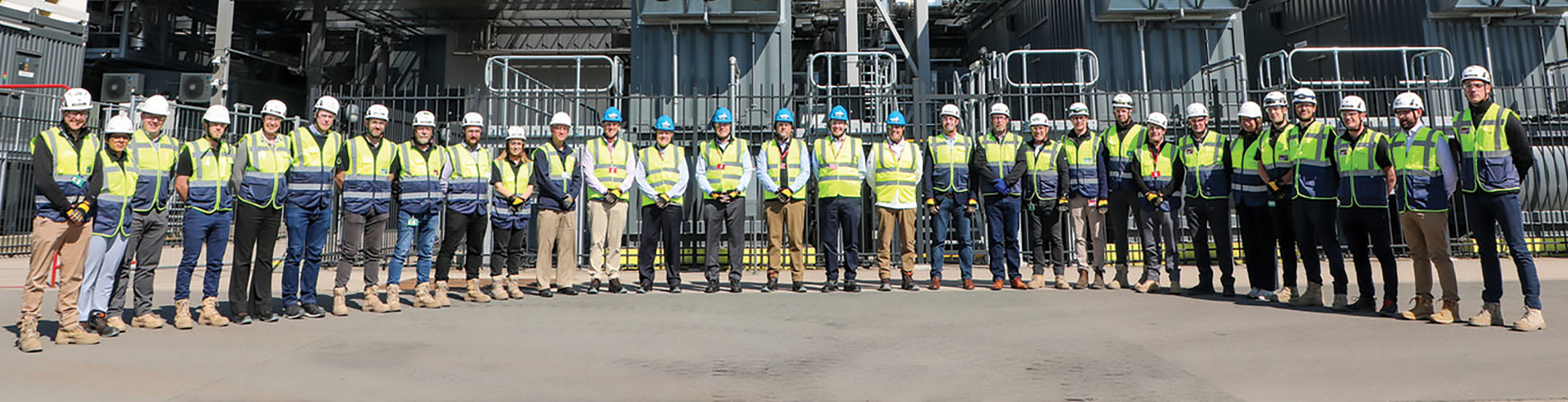 line up of construction workers