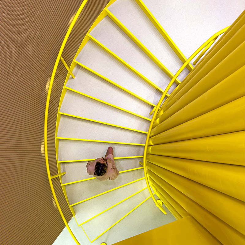 Yellow Lego HQ Boston stairway image