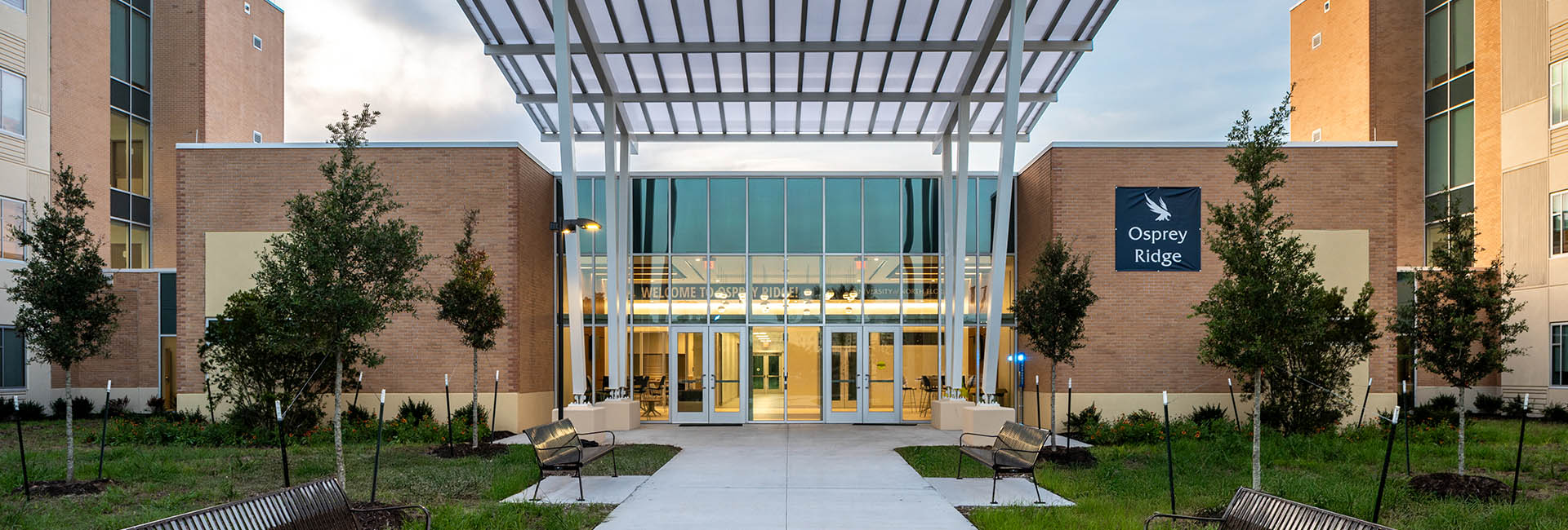 UNF Osprey Ridge AJAX image of the front of the residence hall
