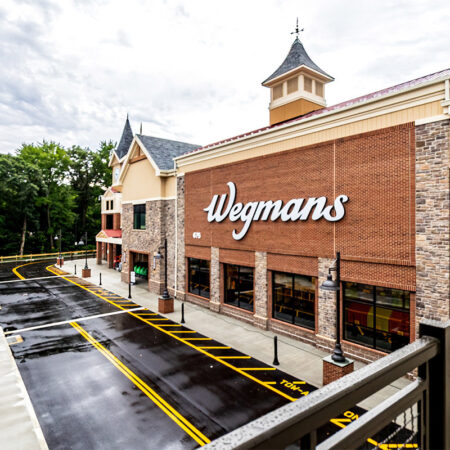 Wegmans Norwalk exterior of brick building with sign built by Pavarini North East