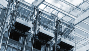 metal elevator system with windows