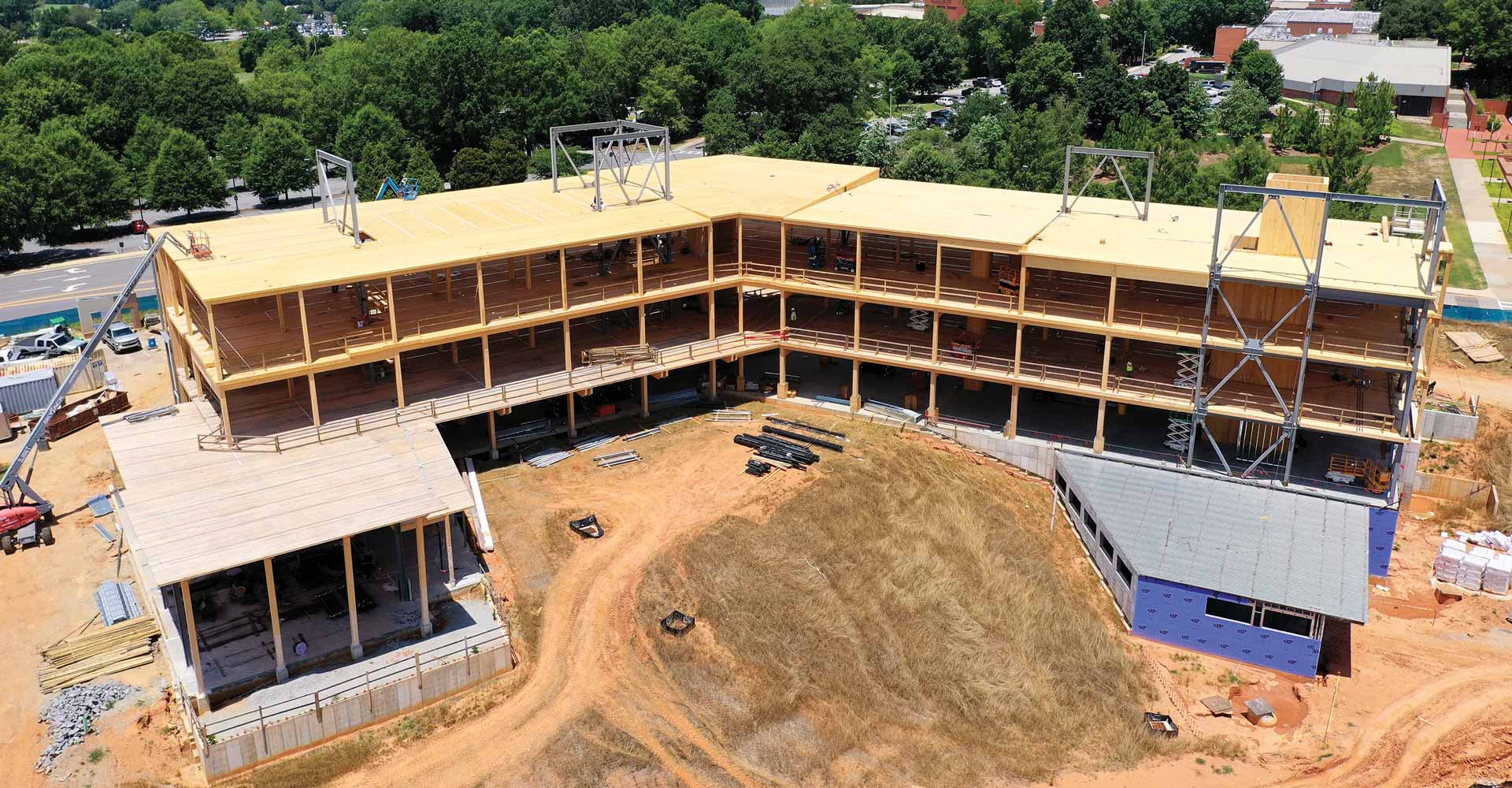 A mass timber structure under construction
