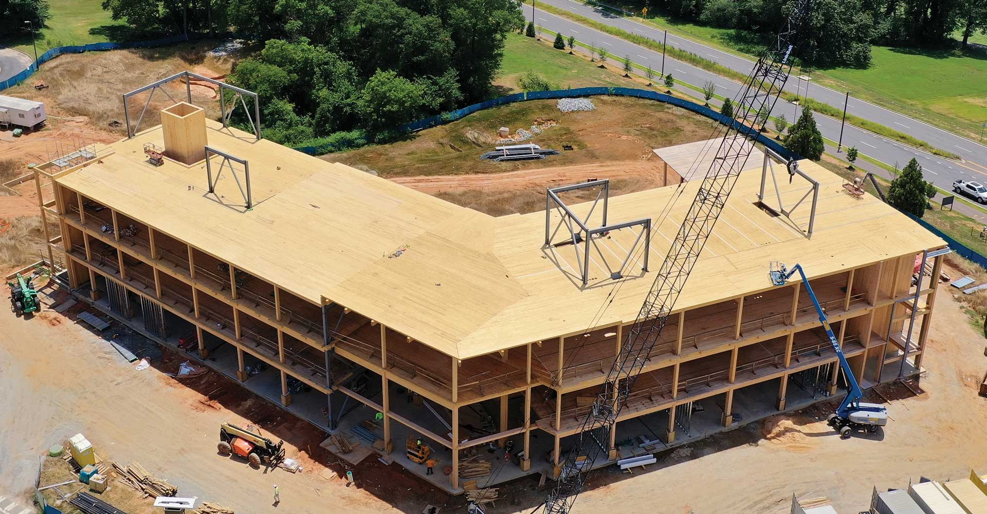 A mass timber structure under construction