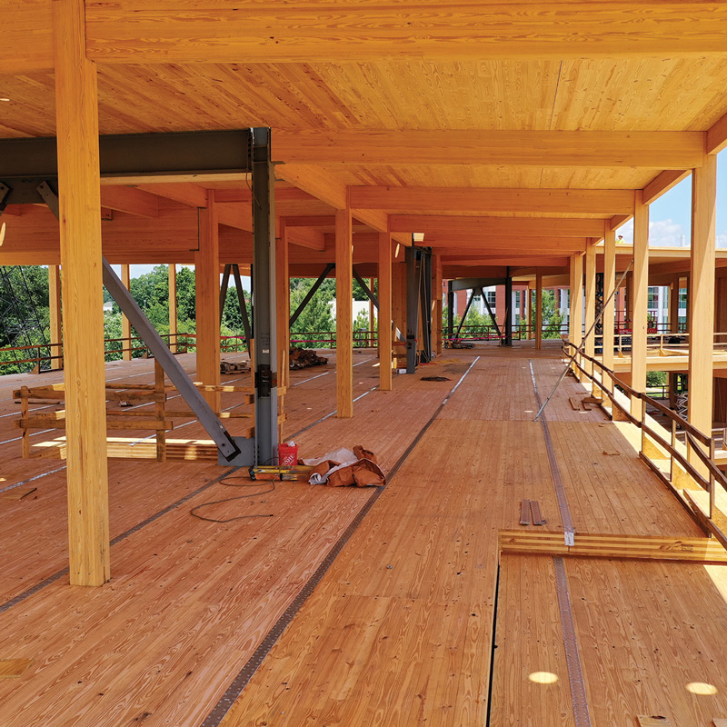 A mass timber structure under construction